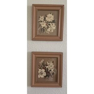 Vintage Art Deco TURNER Airbrushed FLORAL PRINTS Pair Shabby Cottage Frame